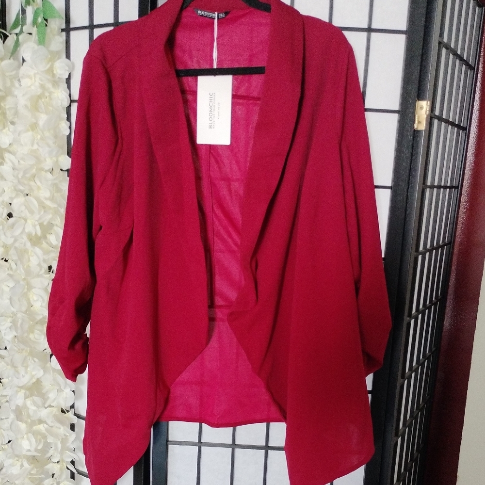 Red Open-Front Draped Blazer